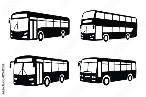 Public Transport Bus and Double Decker Silhouette Vehicle Set