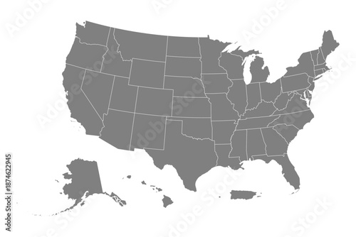 United States Map Vector SVG Grey Fill White State Lines Transparent Background Isolated USA Silhouette High Quality Administrative Political Boundaries Concept for Infographic Data Visualization