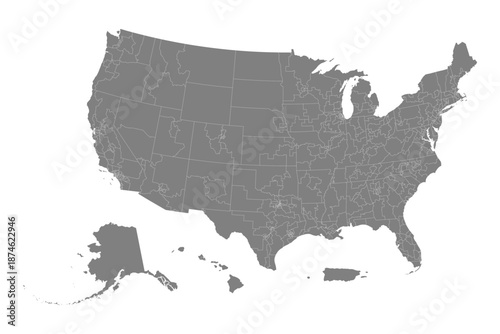 US Congressional Districts Map Vector SVG Grey White Political Boundaries Transparent Background Electoral Voting Zones for Government Election Data Visualization Democracy and Legislative Infographic