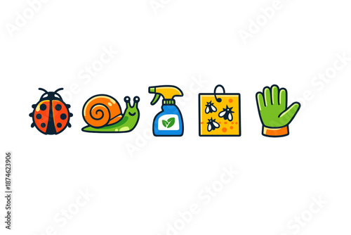 Garden pest control icons set