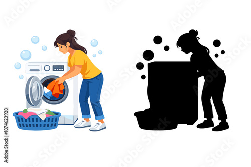 Woman loading laundry into washing machine