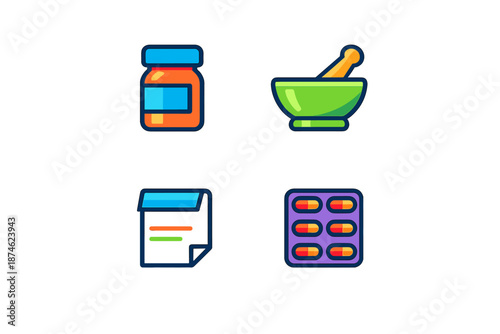 Pharmacy and medical icons with glowing effect