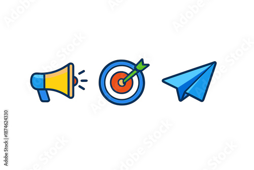 Marketing, target, and communication icons