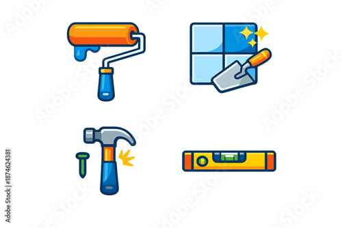 Set of stylized construction and renovation tools icons