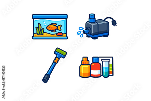 Aquarium equipment icons collection