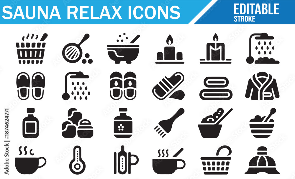 Fototapeta premium Relaxation and Health Spa Icons Vector Pack