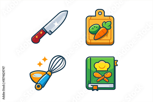 Culinary icons set with chef tools and ingredients