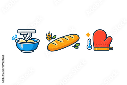 Baking Icons - Dough, Bread, and Oven Mitt