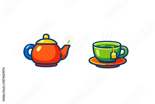 Steaming teapot and teacup illustration