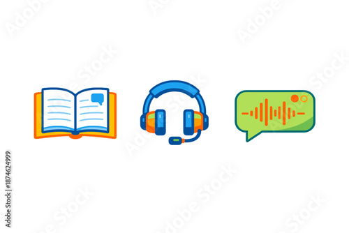 Digital icons for learning, listening, and communication