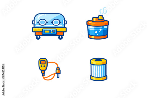 Set of Four Flat Medical Icons with Neon Glow