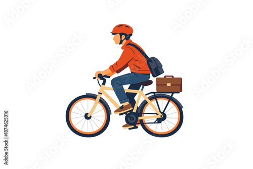 Man riding a bicycle with a briefcase and backpack