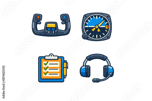 Set of four aviation icons on a dark background