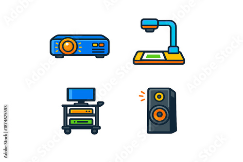 Set of presentation equipment icons