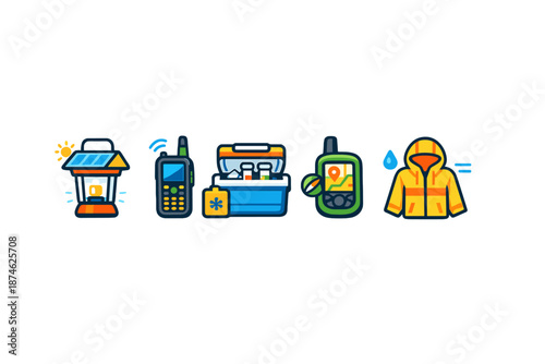 Outdoor survival gear icons