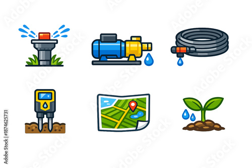 Set of agricultural irrigation icons