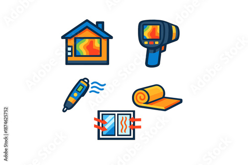 Home insulation and thermal imaging icons
