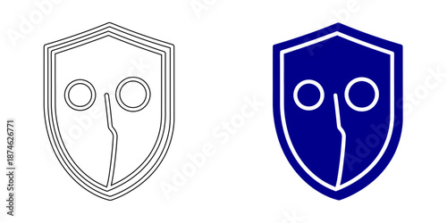 Security Icon , Bank Vault Door and Protection Shields with Padlock, Checkmark, and Gear, Outline and Solid Blue Vector Illustrations for Cybersecurity and Finance