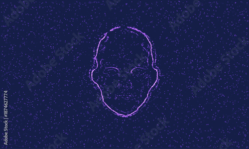 Futuristic digital face vector illustration representing artificial intelligence, biometric identification and cyber security technology on dark blue background.