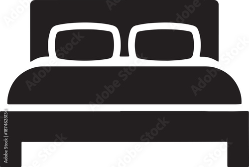 Black and white minimalist of a bed with two pillows and a headboard also transparent background