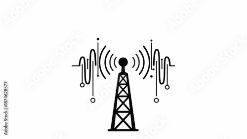 Modern communication tower broadcasting signals and data streams, representing connectivity and technology.