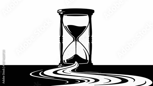 Hourglass with sand flowing out, representing passing time and urgency.