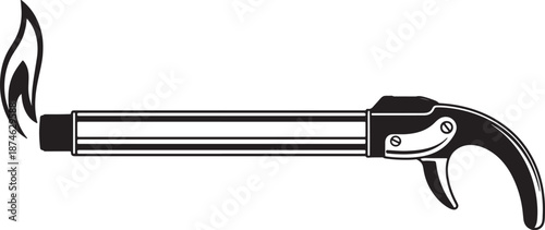 Black and White of a Flaming Torch with a Handle and Mechanism also transparent background flame fire
