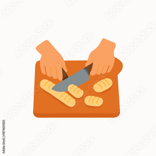 Cutting down gnocchi into pieces icon logo flat vector design