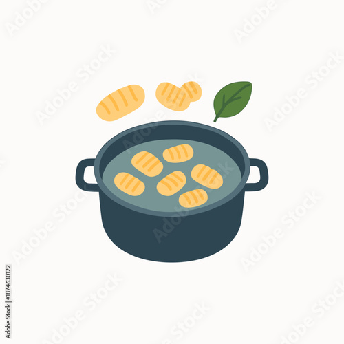 Cooking gnocchi with basil leaf icon logo flat vector design