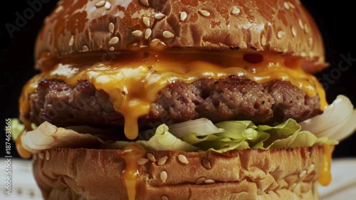 Fast Food Style Beef Burger Served Hot for Advertisement
