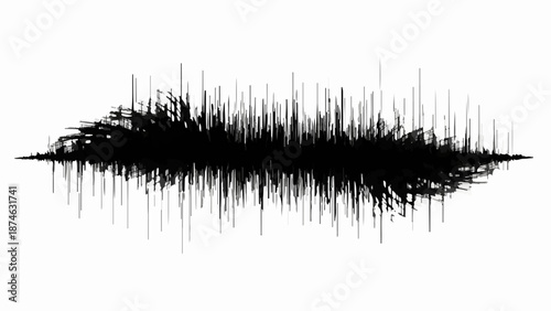 Intense black sound wave graphic on a clean white background, representing audio or music intensity