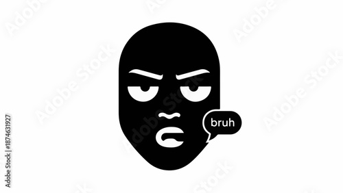 Grumpy face with speech bubble saying 'bruh', representing frustration or disbelief
