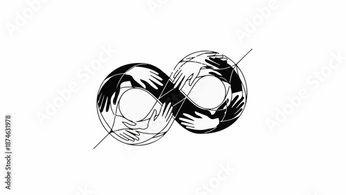 Interlocking hands forming an infinity symbol representing unity and endless connection.
