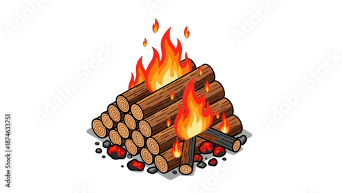 Campfire logs and flames