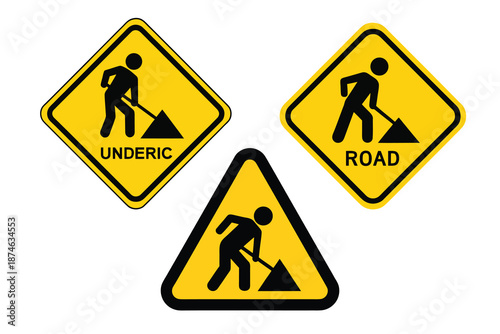 Free Download Under Construction Road Work Yellow Safety Sign Vector Icons - GFXLoad