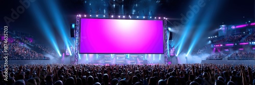 eSports Arena with Large Blank Purple Screen and Crowd