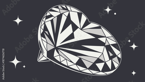 Crystal heart refracting light, high contrast luxury mood