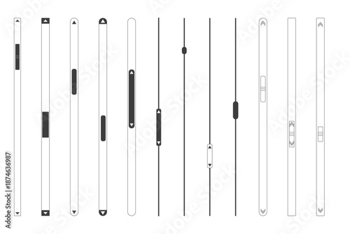 Slide scroll bar set slider. UI control web elements. Scrollbar control panel for power, volume, brightness, Design elements for your website. simple modern graphic element for ui, infographic, icon