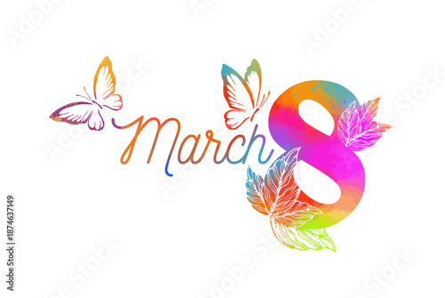 Womens day 8 march element colored. Woman international celebration vector template