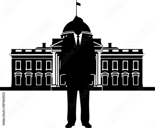 Professional silhouette of government building with figure in suit and formal tie
