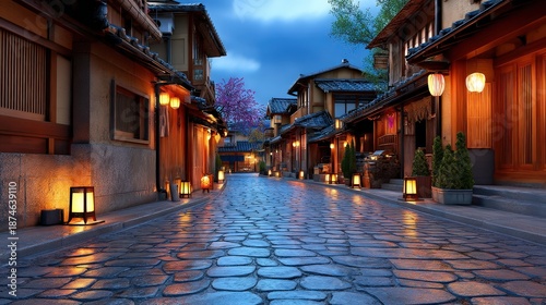 Wallpaper Mural Traditional Japanese Street at Night with Glowing Lanterns Torontodigital.ca