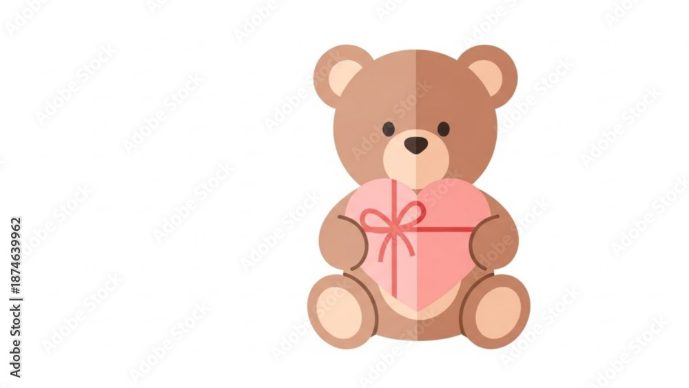 Obraz premium Cute teddy bear holding a heart gift in cartoon style for valentine's day 