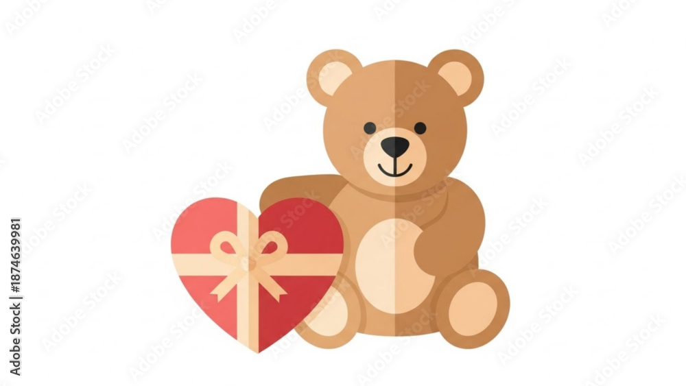 Fototapeta premium Cute teddy bear holding red heart and gift box for valentine's day 