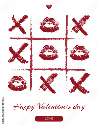 Photos Creative Valentine's Day card design featuring a tic-tac-toe game with lip prints
with red lipstick