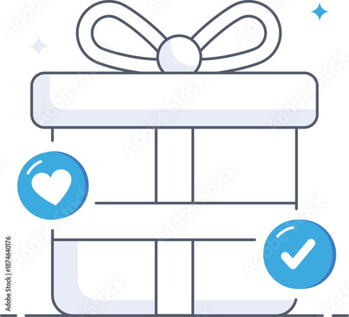Gift box reward program ribbon heart checkmark isometric flat vector illustration