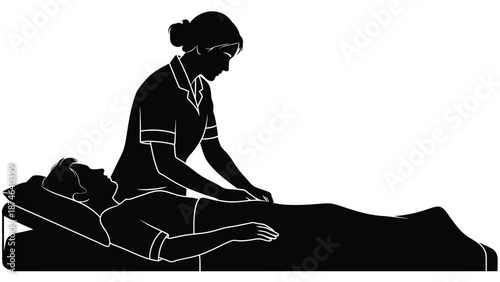 Silhouette of a dedicated nurse attentively providing essential medical care to a resting patient in bed