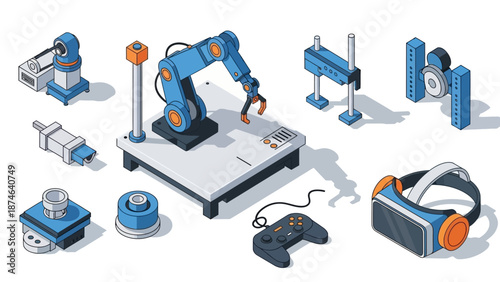 Advanced isometric robotics and vr technology elements collection