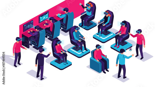 Immersive virtual reality gaming experience in isometric style