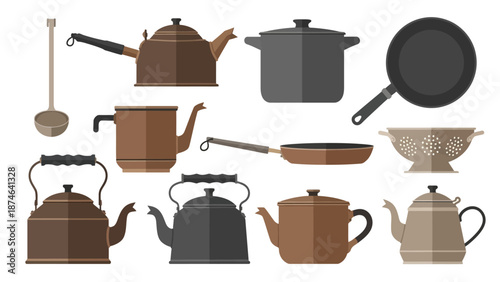 Flat style cooking utensils and kitchenware collection