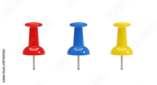 Colorful push pins, isolated on transparent background